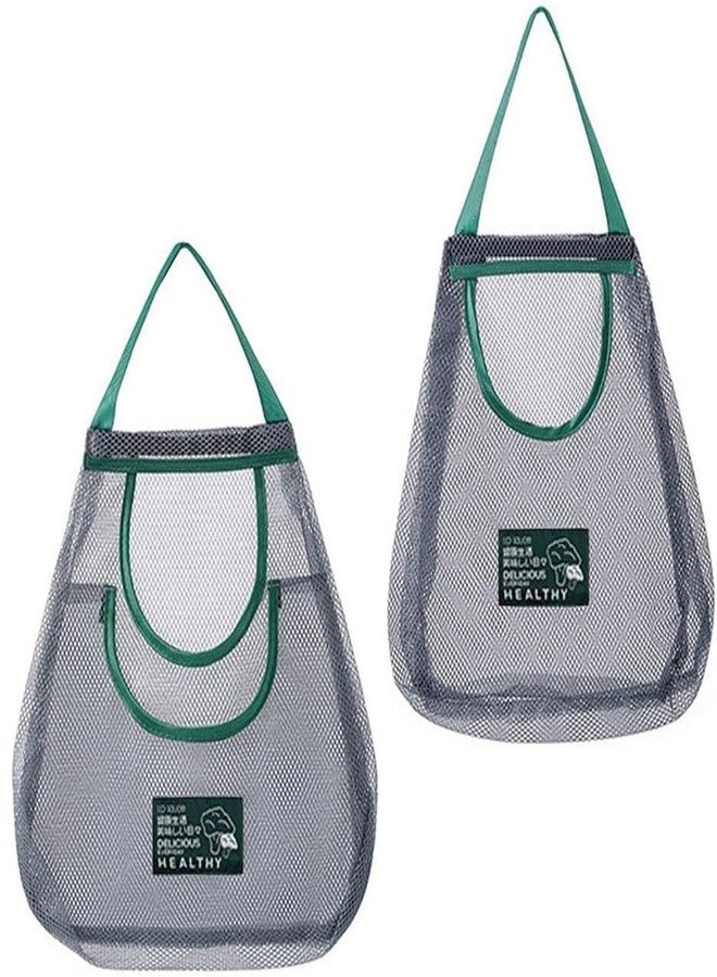 AMIRATE Hanging Storage Mesh Bags 2pc Wall Hanging Fruit Basket for Vegetable Storage Tote Bags for Garlics, Potatoes, Onions or Garbage (2) - Image 1